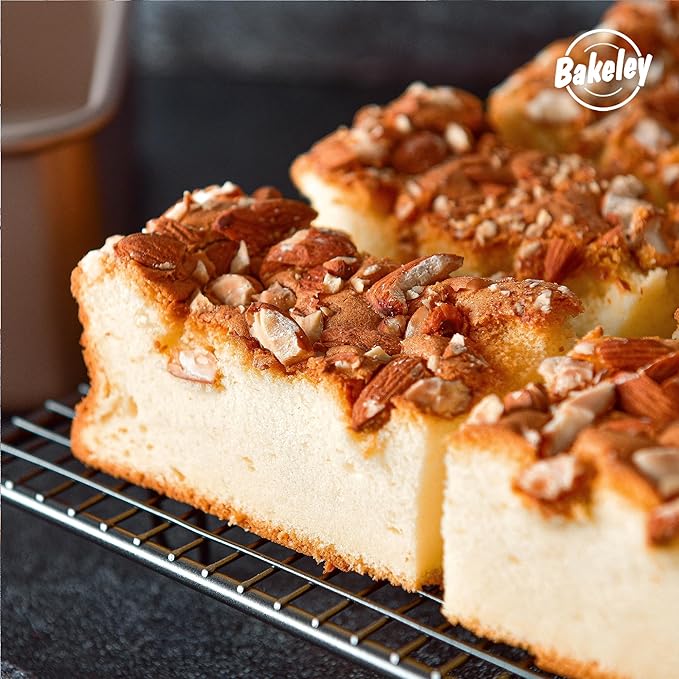 8-Inch Nonstick Deep Square Cake Pan with Removable Bottom, Baking Sheet and Brownie Pan 8.7" x 8.7" X 3.2" (Champagne Gold)