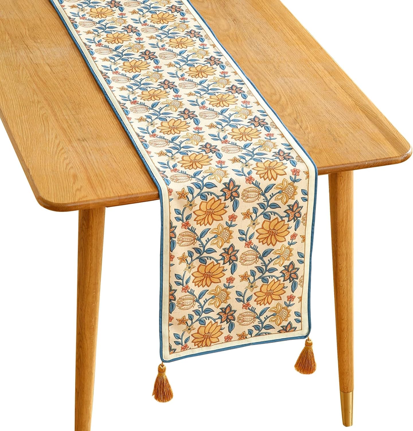 ISAENNE Designer Bohemian Elegant Linen Extra Long Table Runner 118 Inches,Floral Pattern Duable Decor Table Runners for Dining Tables,Thanksgiving,Kitchen Tables,Christmas,12"*118"-Estevan B