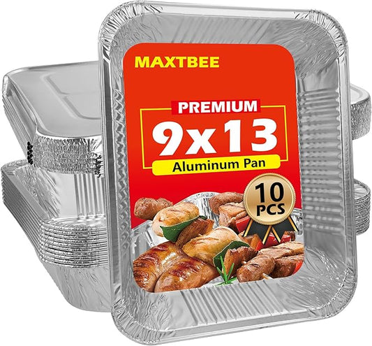 9x13 Aluminum Foil Pans with Lid, 10 Pack Disposable Trays Half Size Heavy Duty Tin Pans Deep Food Containers For Cooking, Meal Prep, Baking, Roasting, Chafing, Heating or Steam Table