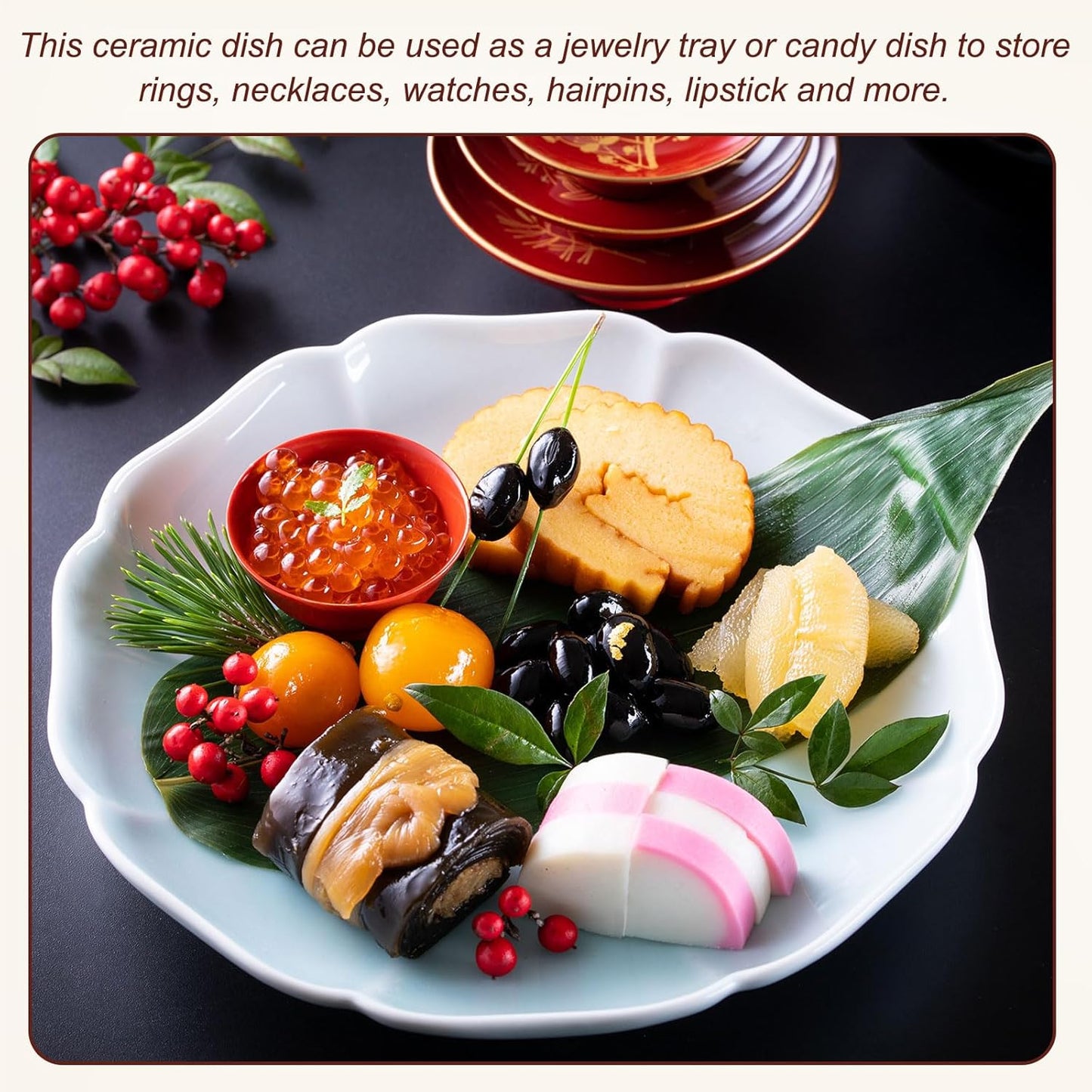 uxcell Porcelain Serving Dish, 4.25 Inch Small Ceramic Candy Plate with Water Pattern Petal Shape Decorative Bowl for Wedding Party Household Living Room Candy Snack Plate, Green