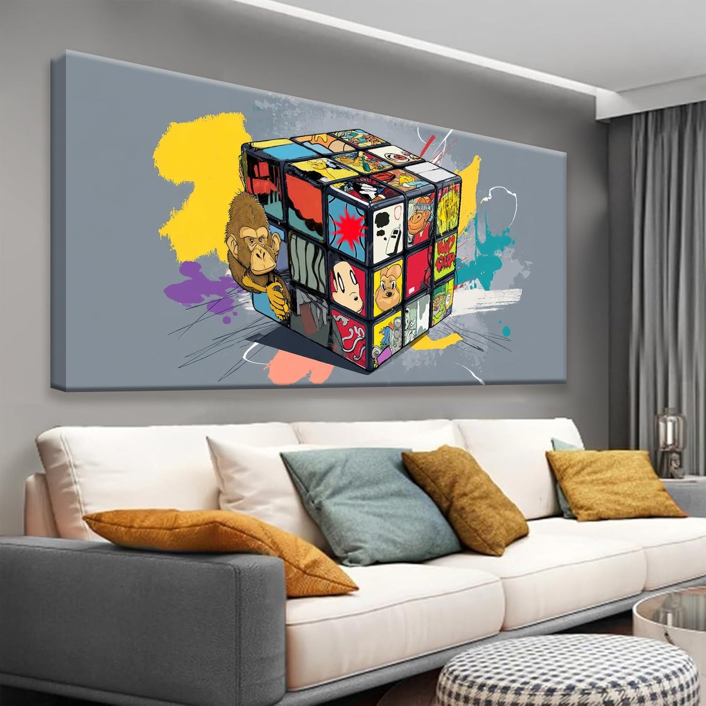 Suconvng Large Abstract Wall Art Graffiti Cube Wall Art Picture Painting Canvas Art Wall Decor Artwork Print Picture For Bedroom Multicolor Office Home Wall Decor Artwork 29 X 58 In