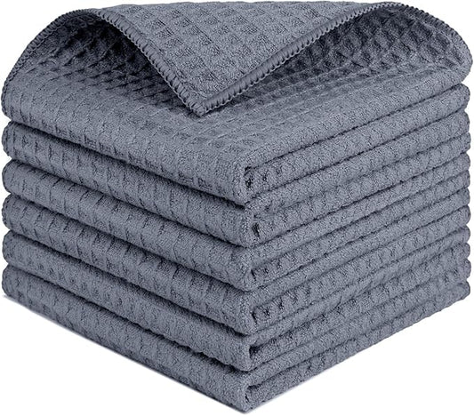 HOMEXCEL Waffle Weave Microfiber Cleaning Cloth, 6 Pack Highly Absorbent Cleaning Rag for Household, Reusable Kitchen Towels, Scratch-Free Barista Towels, 12 x 12 Inches, Grey