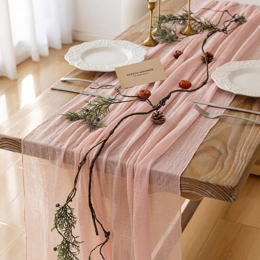 3pcs Pink Gauze Rustic Cheesecloth Table Runner 120 Inch 10 FT for Wedding Baby Shower Bridal Shower Birthday Engagement Garden Outdoor Party Long Sheer Boho Decorations
