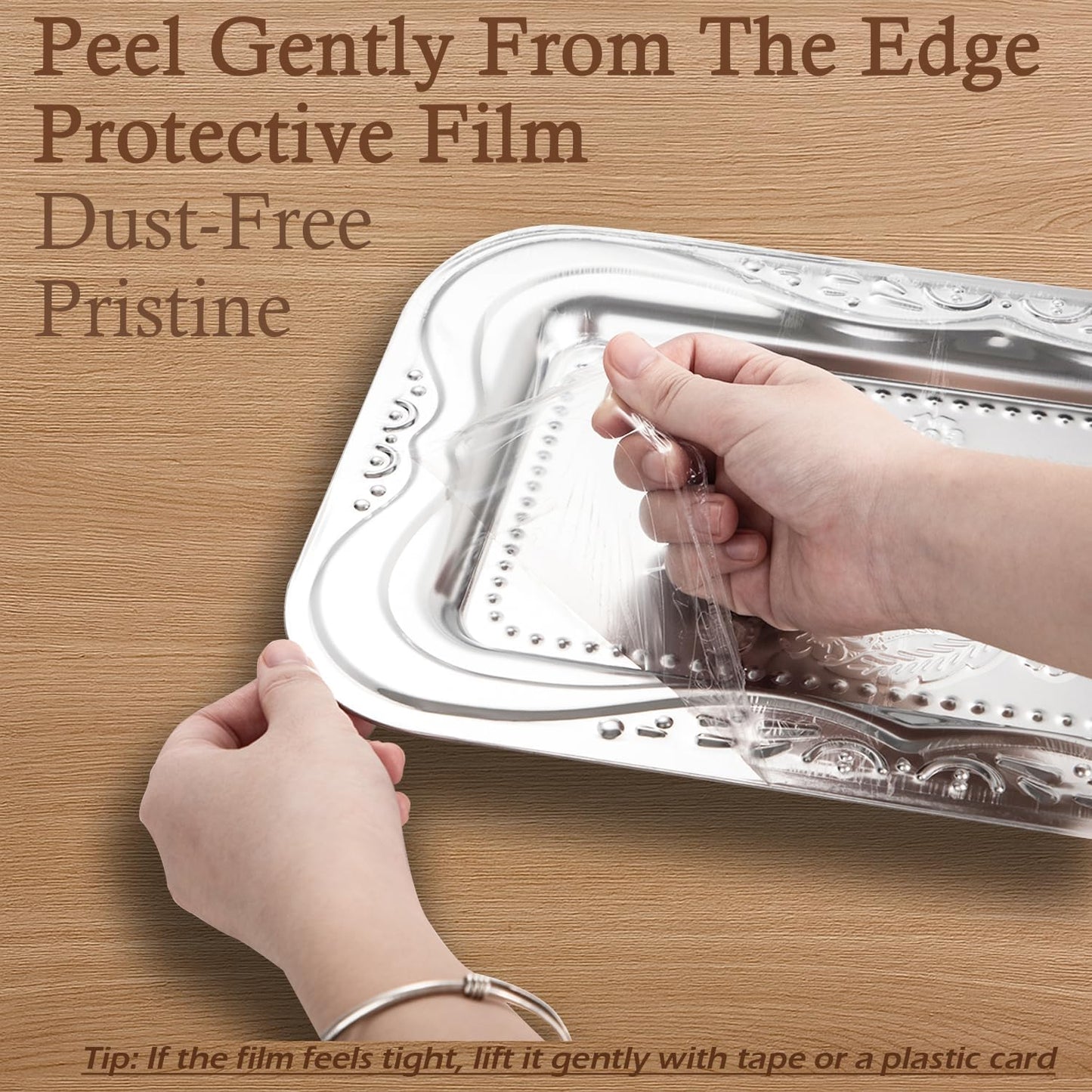 4-Pack Silver Serving Trays Set - ZENOVLUX Bow Floral Engraved Mirror Decorative Tray, 13.8" x 8.7" Party Platters for Whiskey, Cookies, Charcuterie, Snacks, Desserts, Fruit, Party Food Display