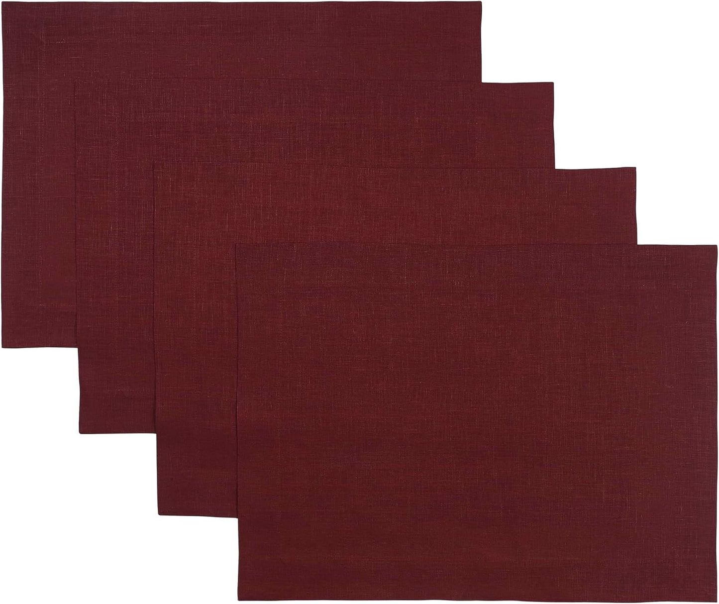 D'Moksha Homes Linen Placemats 14 x 19 Inch - Dark Red Placemats Set of 4-100% Pure Linen Table Place Mats for Fall, Autumn and Halloween - Handcrafted and Machine Washable