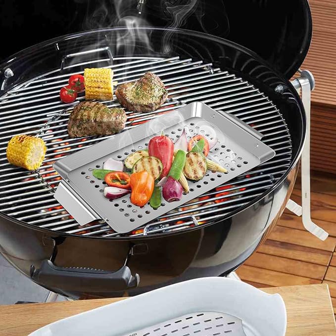 Onlyfire 3 Packs Rectangle Grill Baskets, Stainless Steel Vegetable Baskets, Mini Grilling Basket Set, Grill Pan for Outdoor Grill