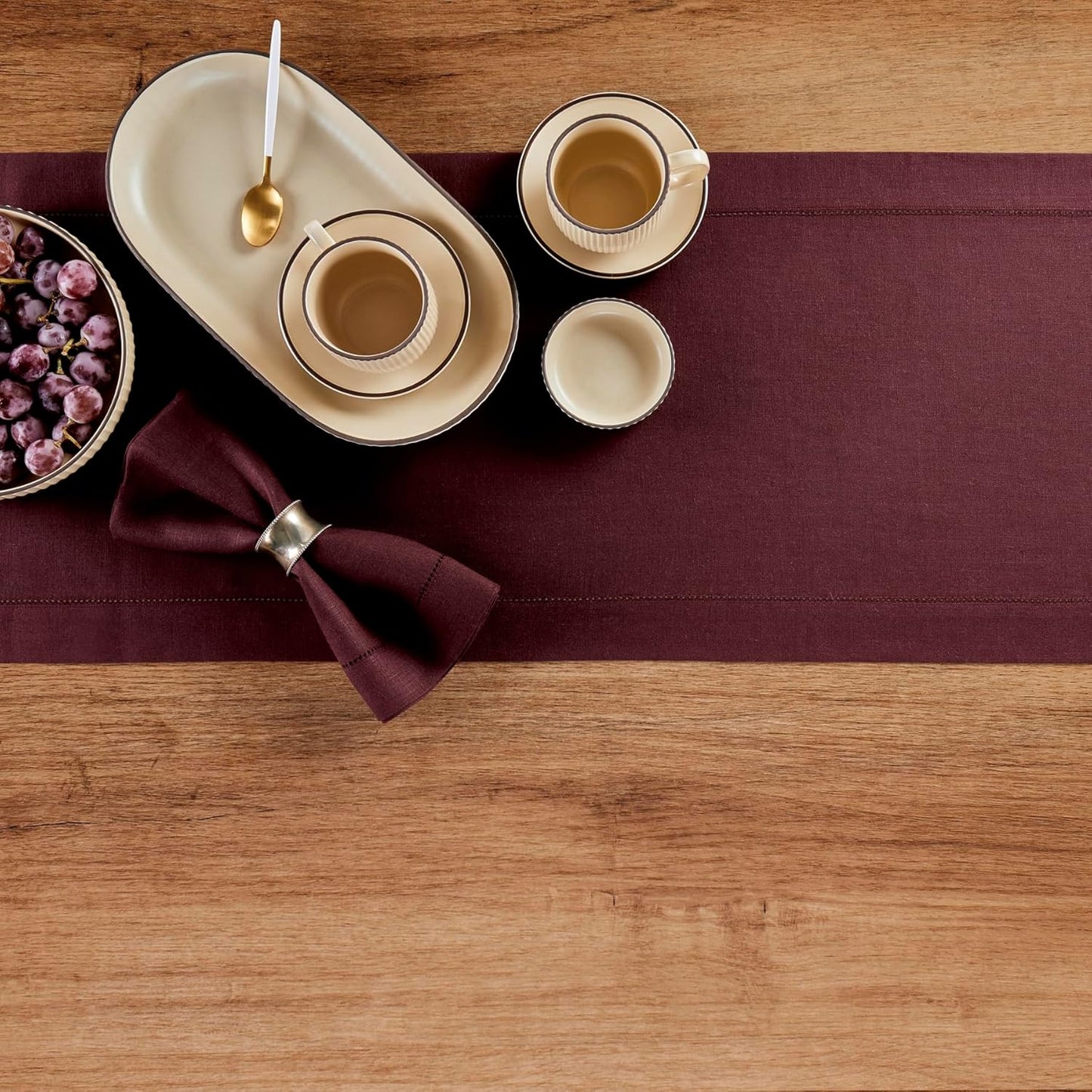 Solino Home Linen Burgundy Table Runner 108 Inches Long - 100% Pure Linen 14 x 108 Inch Table Runner for Fall, Autumn, Thanksgiving, Christmas - Classic Hemstitch