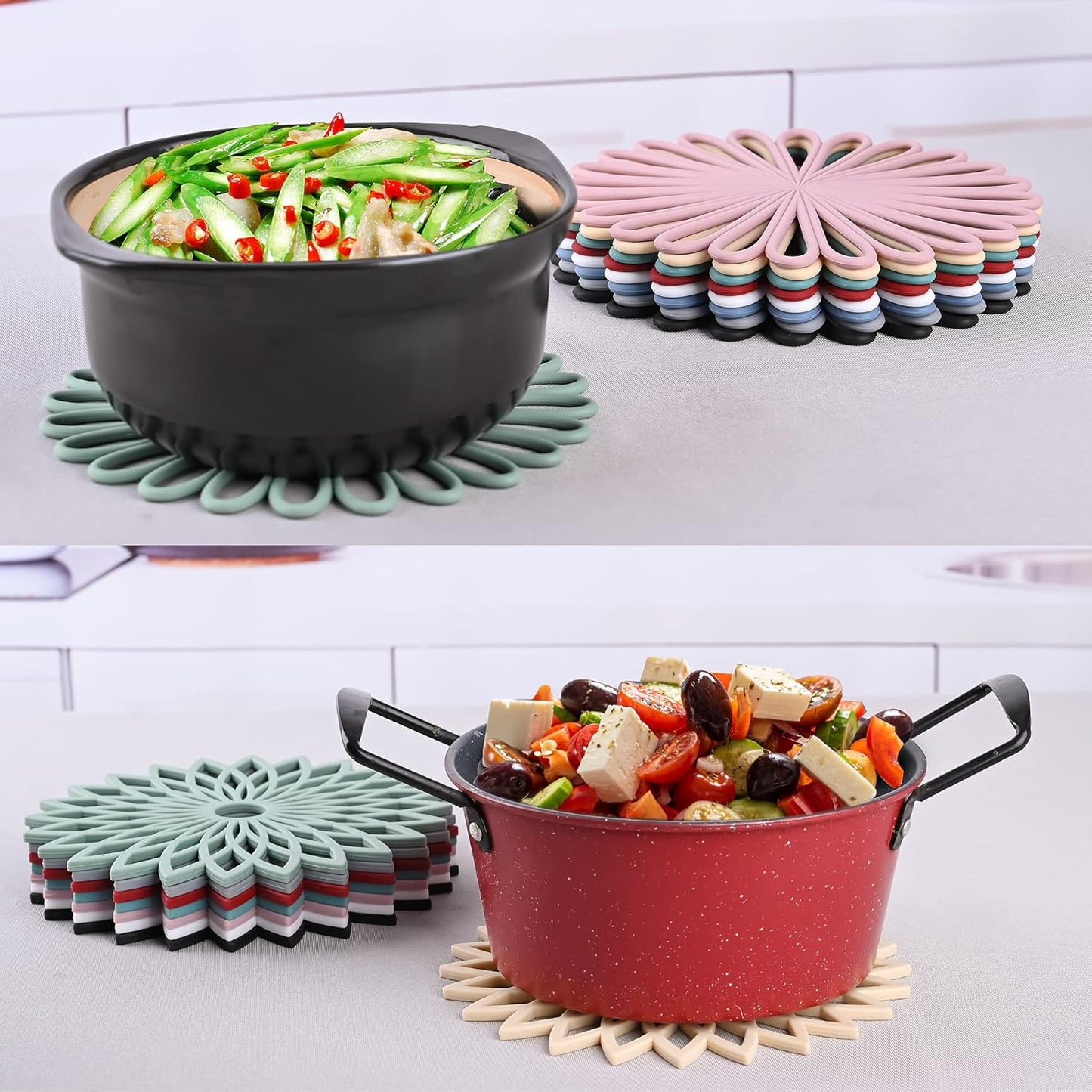 Smithcraft Silicone Trivets for Hot Dishes, Pads for Kitchen, Round Mats for Hot Pots and Pans, Heat-Resistant for Countertops, Set of 3 Green