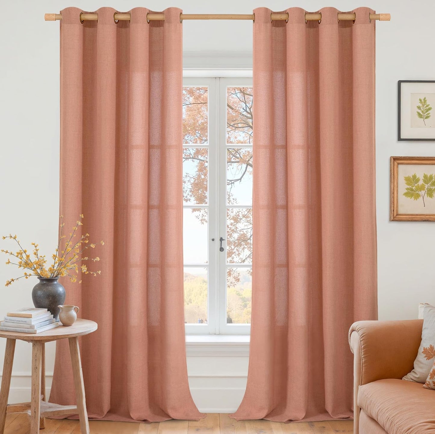 YoungsTex Terracotta Linen Curtains 102 Inch Length for Living Room, Light Filtering Semi Sheer Window Drapes Extra Long with Bronze Grommet Privacy for Bedroom Farmhouse, 52 x 102 Inch, 2 Panels