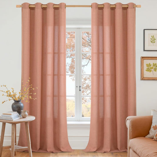 YoungsTex Terracotta Linen Curtains 102 Inch Length for Living Room, Light Filtering Semi Sheer Window Drapes Extra Long with Bronze Grommet Privacy for Bedroom Farmhouse, 52 x 102 Inch, 2 Panels