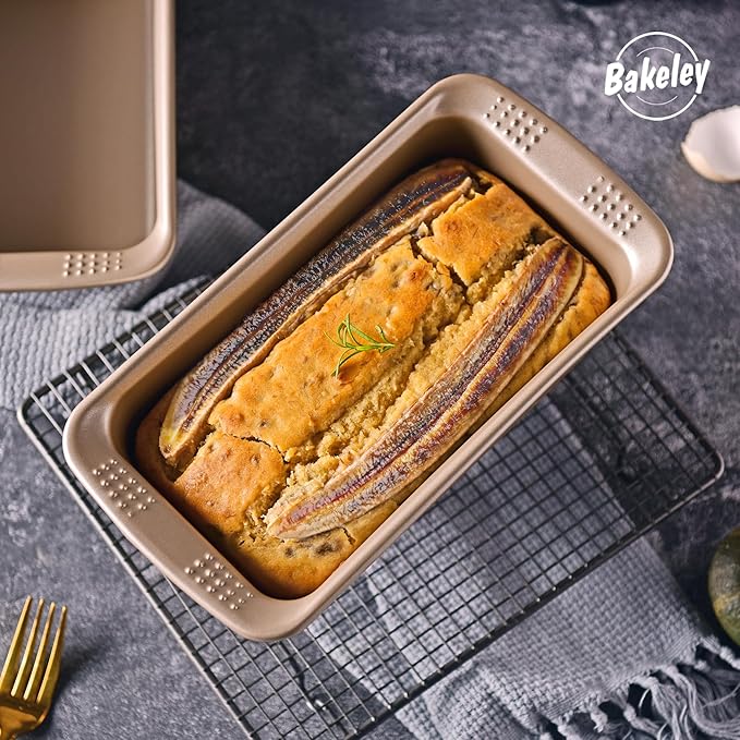 2Pcs - 8x4 Loaf Pan, Rectangle Baking Bread Loaf Pan Set, Non-Stick Carbon Steel, Mini Meatloaf Pan for Oven Baking, Cakes, Sourdough, Brownies, and Lasagna (8.6" x 4.8" x 2.8",Champagne Gold)