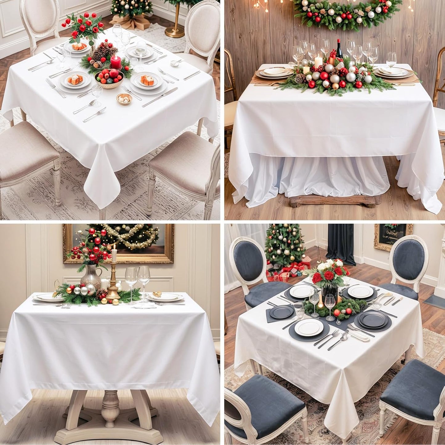 Square Tablecloth 52 x 52 Inch White 6 Pack Tablecloths Stain-Wrinkle Resistant Washable Polyester Table Cloths for Holiday, Buffet Parties, and Weddinge