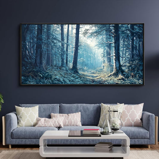 KLAKLA Canvas Wall Art - Forest Wall Decor Amazon Wall Art Landscape Blue Tree Picture Framed Artwork for Walls Living Room Bedroom Office - 40x20 Inches