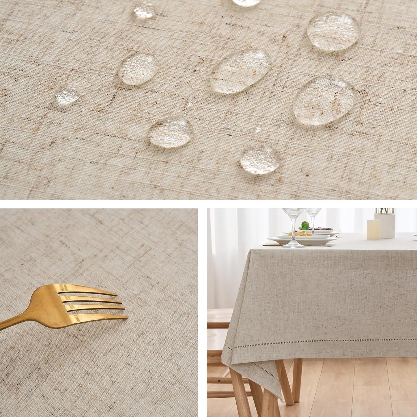 Zdolmy Natural Flax Linen Tablecloth – Undyed Square Hemstitch Table Cover for Kitchen, Dining & Decoration (Neutral, 55" x 55")