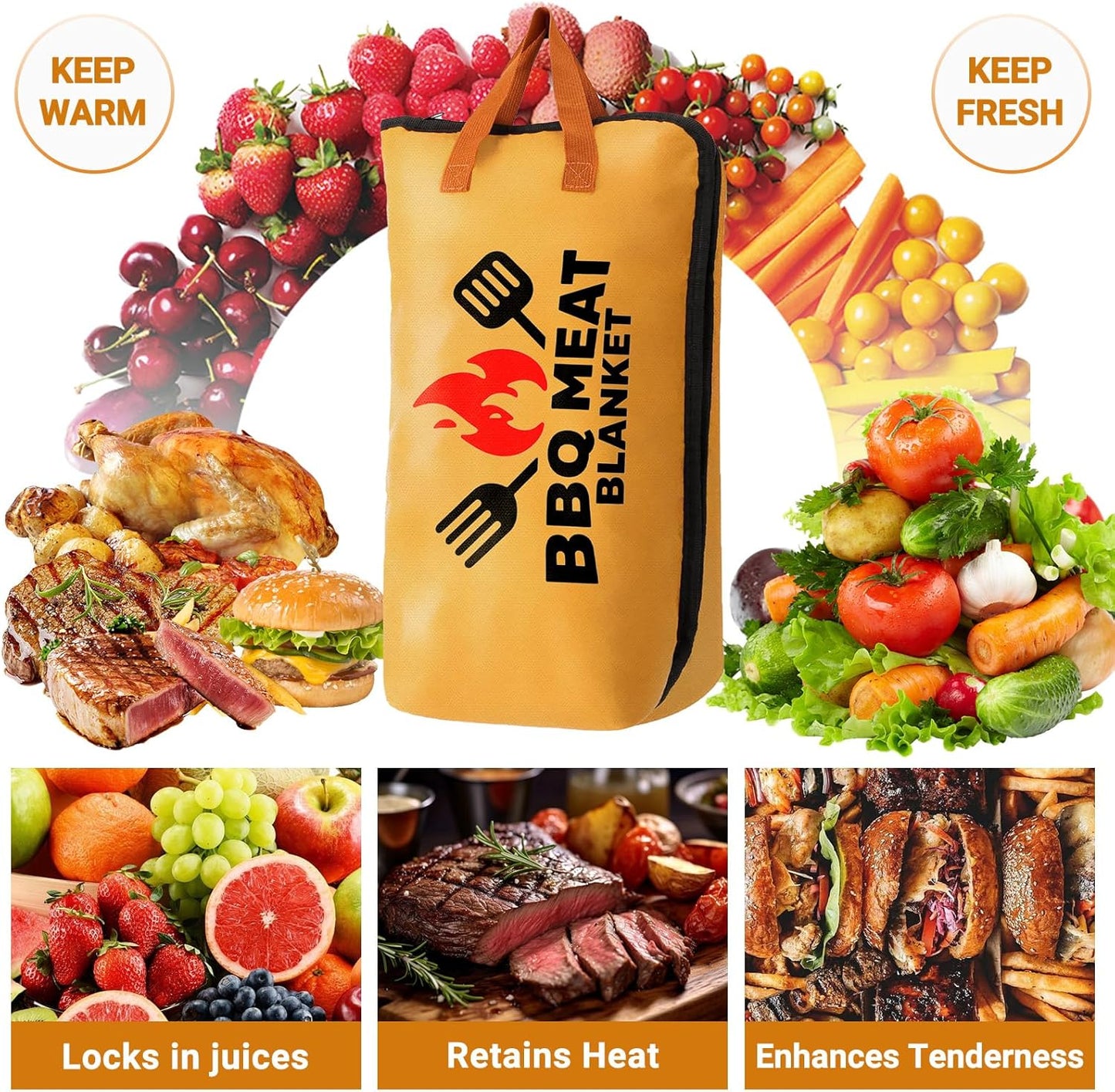 21in Brisket Blanket & Meat Resting Bag – Insulated BBQ Blanket for Resting Meat | Heavy-Duty Smoker Accessory for Brisket, Pork Shoulder, Smoked Turkey | BBQ Gifts for Men & Meat Lovers