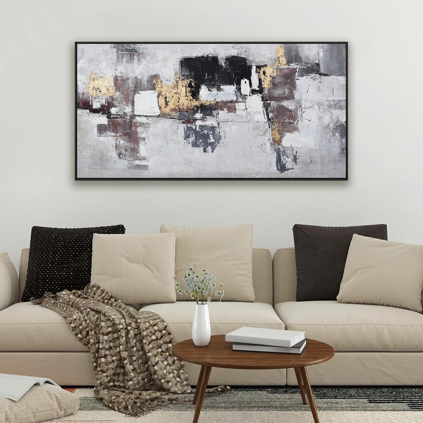 Abstract Wall Art Small Size Black And Gold Wall Decor Framed Home Decoration Artwork Decor Modern Canvas Painting Living Room Decor For Bedroom Office Wall Decor 20"X40"