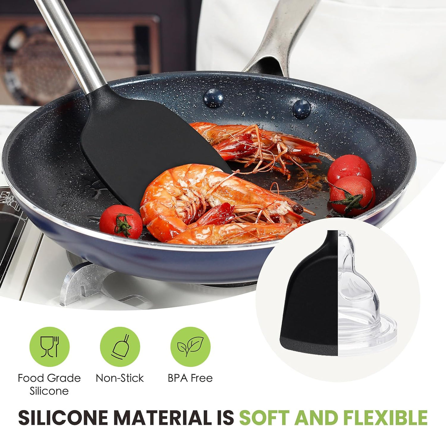 Large Cooking Utensils Set, 35 Pcs Kitchen Utensils Set with Holder, Silicone Spatula Set with Stainless Steel Handle, Whisk, Basting Brush, Kitchen Gadgets for Nonstick Cookware (Black)