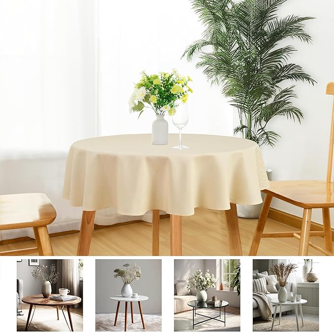 JIUZHEN Round Textured Table Cloth Linen Wrinkle Free Stain Resistant Farmhouse Decorative Circular Tablecloth for Kitchen, Dining, Party, Wedding, Outdoor Use (30 Inch Round,Champagne)