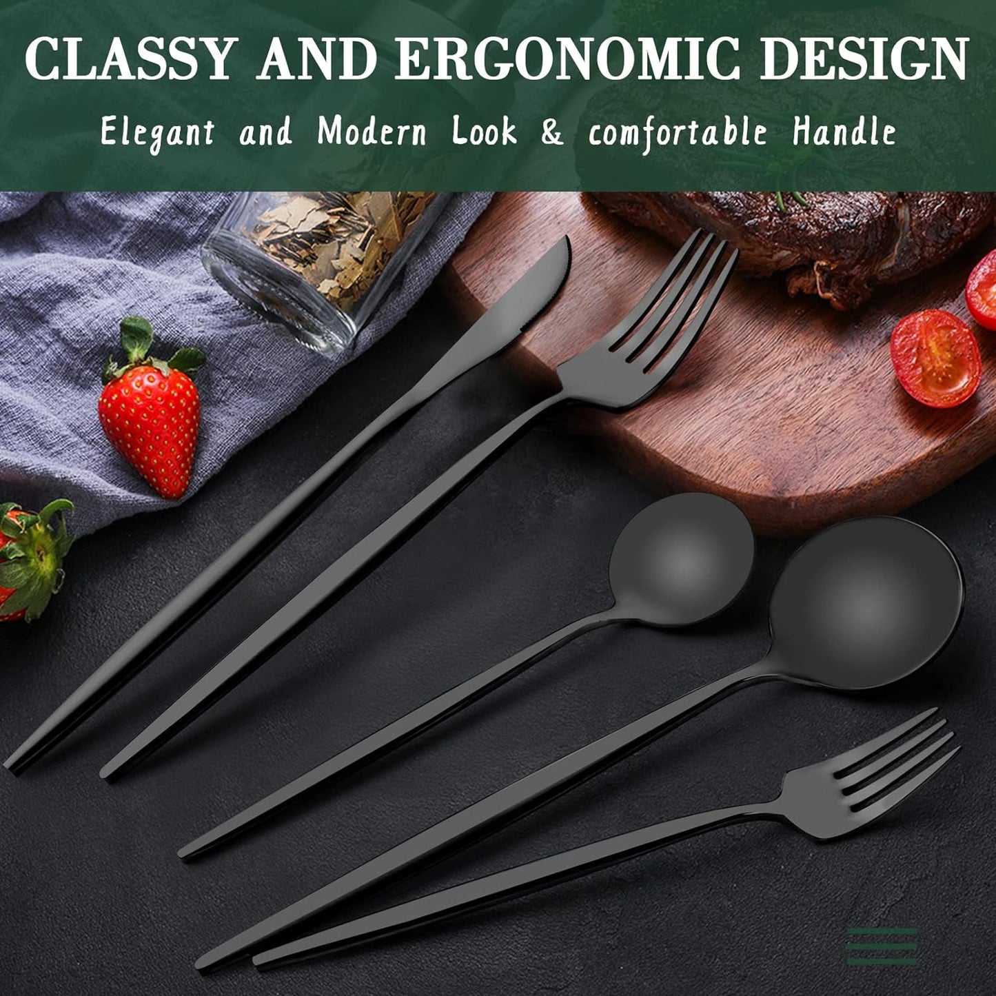 40-Piece Matte Black Silverware Set for 8, CEKEE Stainless Steel Flatware Cutlery Set, Cutlery Kitchen Utensils Set for Home Restaurant Apartment, Include Knife Forks and Spoons Silverware Set