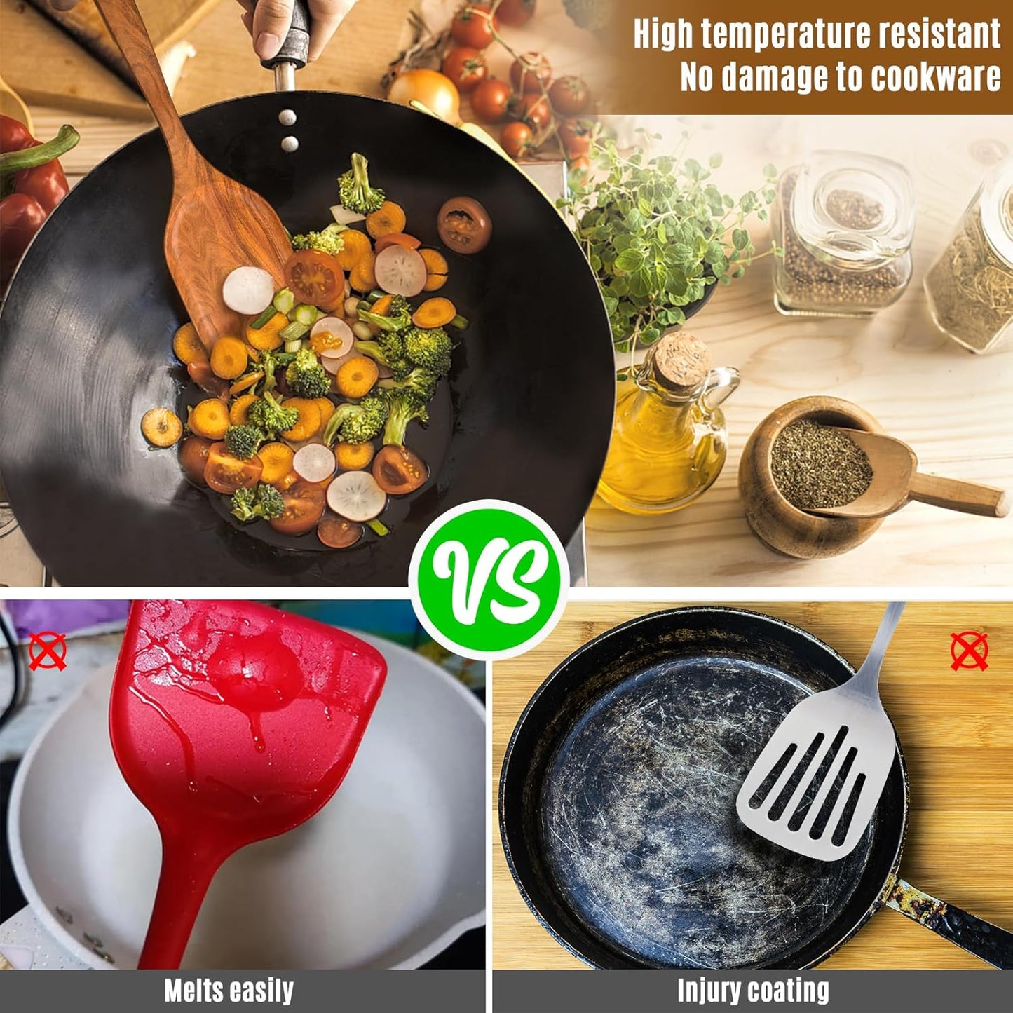 Wooden Spoons for Cooking, 7 Pcs Wooden Utensils for Cooking Natural Teak Wooden Kitchen Utensils Set