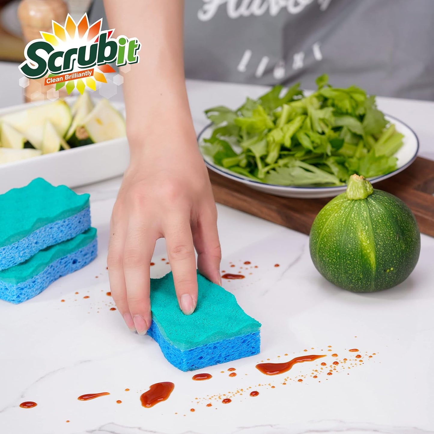 SCRUBIT Multi-Use Scrub Sponge – Non-Scratch Kitchen Sponges for Dishes, Pots & Pans - Heavy Duty & Odor-Free Rippled Scrubbing Pad, Designed for Tough Cleaning Jobs, 6 Count