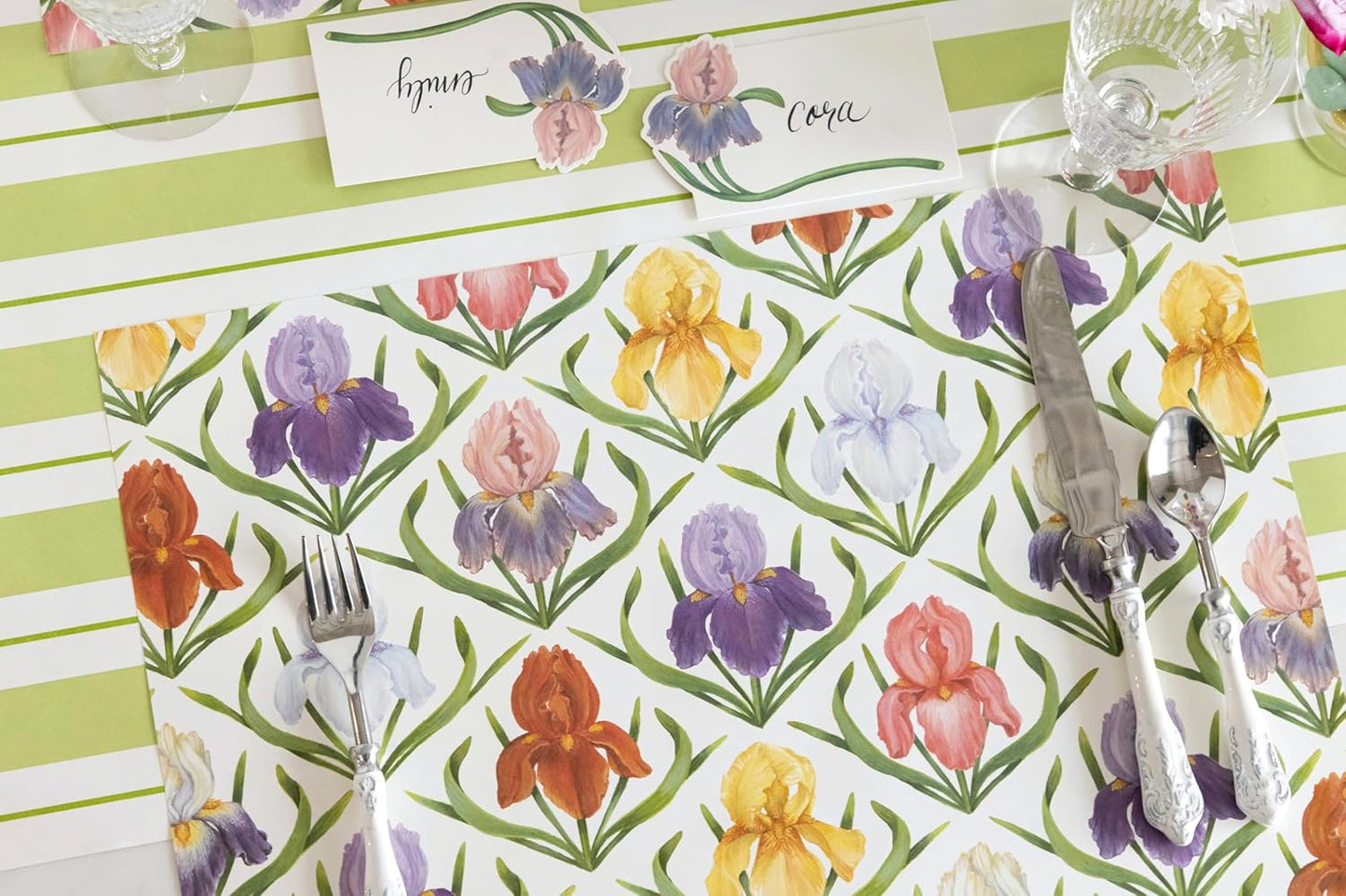 Disposable Green Striped Table Runner - Paper Table Runner Roll for Parties or Weddings - American Made