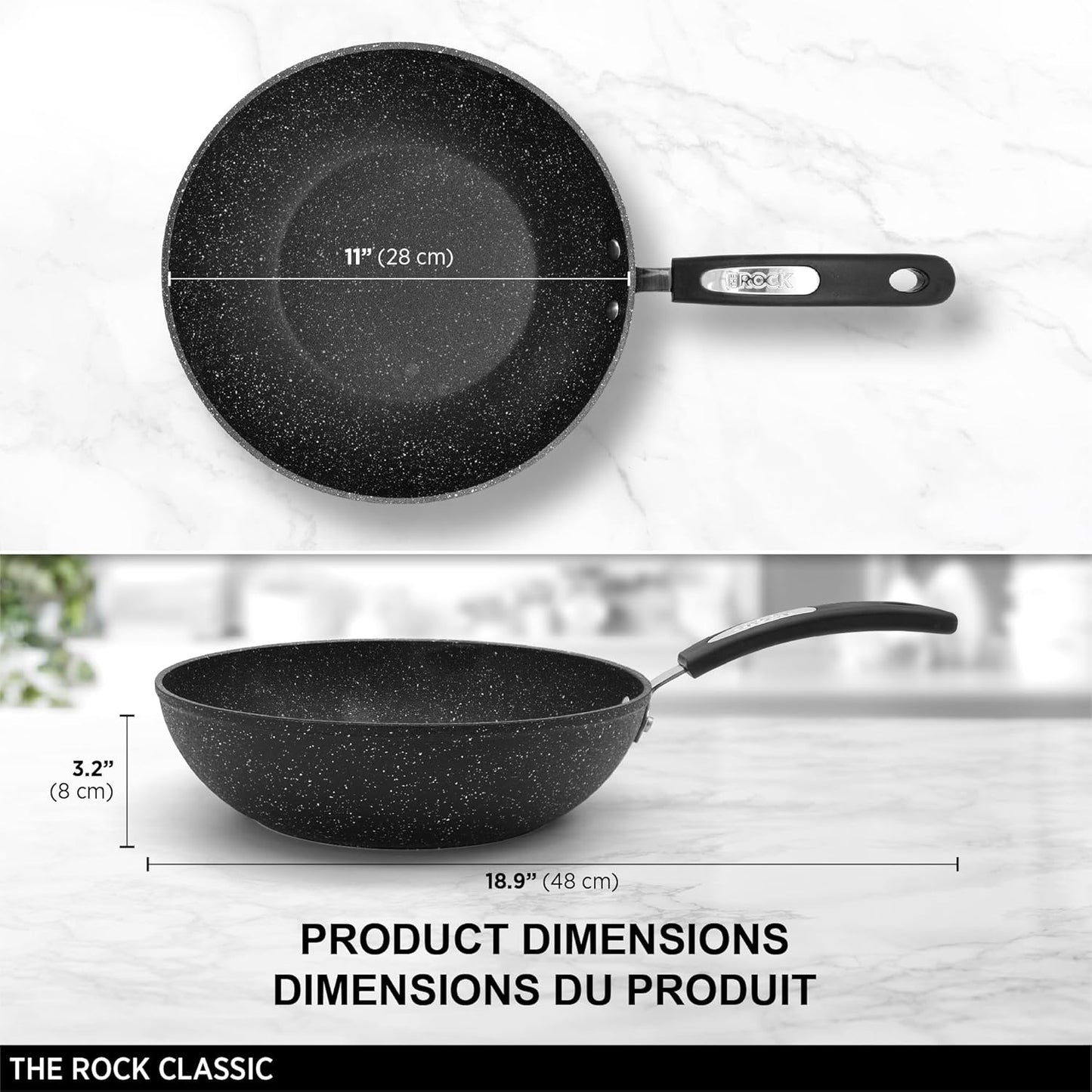 Starfrit The Rock 11'' (28cm) Non-Stick Stir Fry Pan - Durable Forged Aluminum - Oven Safe - PFOA Free - Easy to Clean - Black