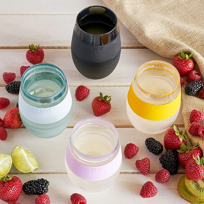 HOST Wine Freeze Cooling Cup, Plastic Double Wall Insulated Freezable Drink Chilling Tumbler with Freezing Gel Wine Glasses for Red and White Wine, Set of 1, 8.5 oz, Smoke