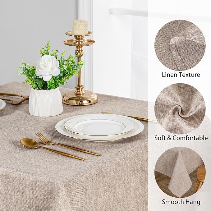JIUZHEN 2 Pack Rectangle Table Cloth Faux Linen Farmhouse Tablecloth Wrinkle and Stain Resistant Decorative Fabric Table Cover for Kitchen, Dining Room, Parties and Camping, Stone, 60 x 84 Inch