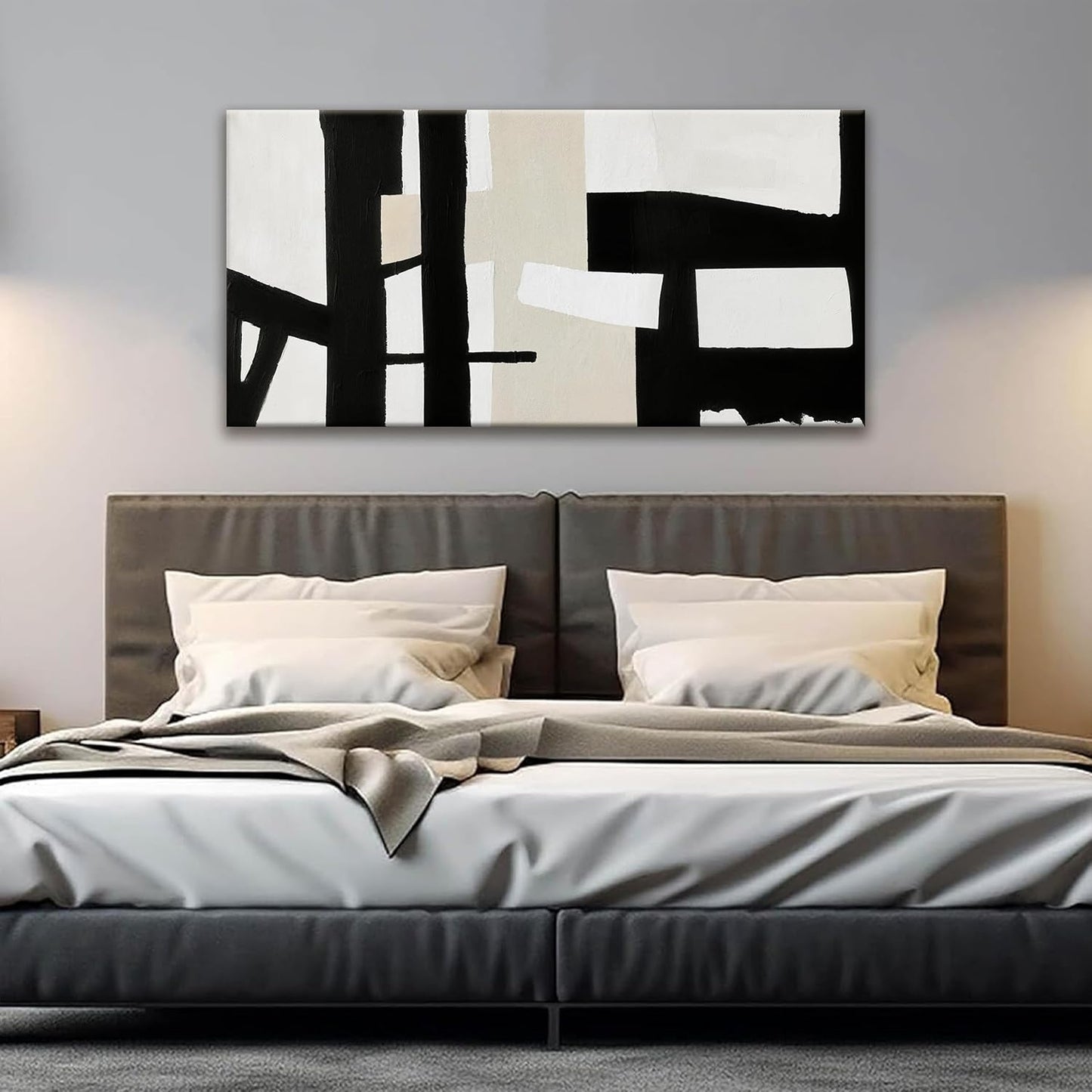 QSQ Abstract Black And White Wall Art Painting Canvas Art Wall Decor 20 x 40 Inch Decorations Grey White Wall Art Office Home Wall Decor Canvas Picture Artwork For Bedroom Kitchen
