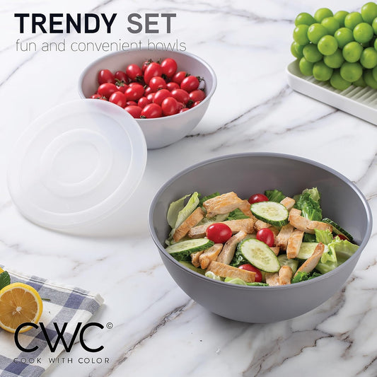 COOK WITH COLOR Plastic Nesting Mixing Bowls Set - 12 Piece includes 6 Prep Bowls and 6 Lids, Microwave Safe (Gray Ombre)