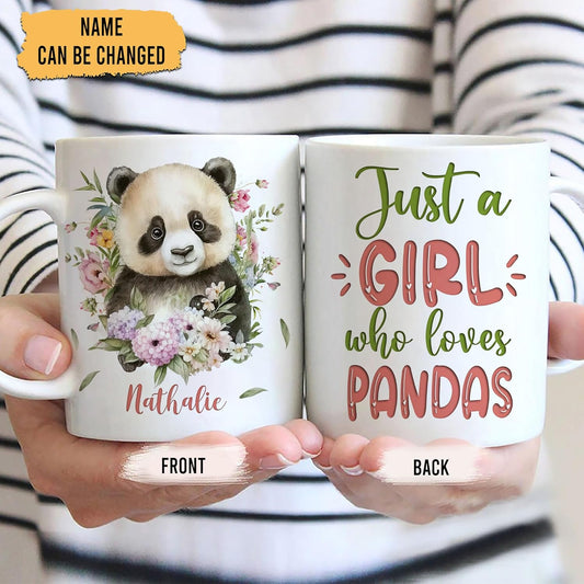 Hyturtle Personalized Gifts Panda Lover - Just A Girl Who Loves Pandas Custom Name Ceramic Coffee Mug Cup 11oz - Idea Cute Animal Lover Gifts For Women, Girl Daughter On Birthday, Christmas