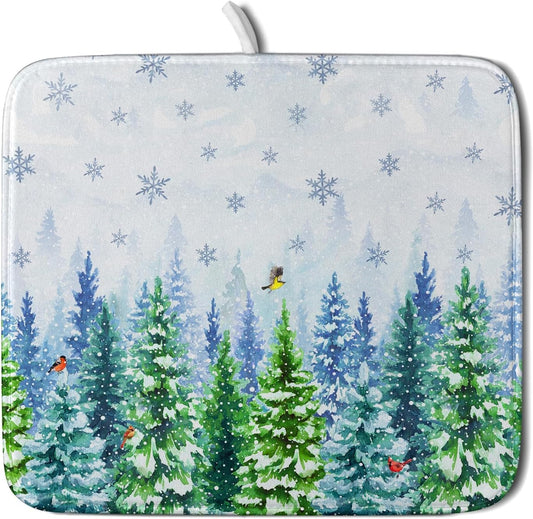 Winter Dish Drying Mat Forest Kitchen Mat for Counter for Home Season Decor 18 X 16 In