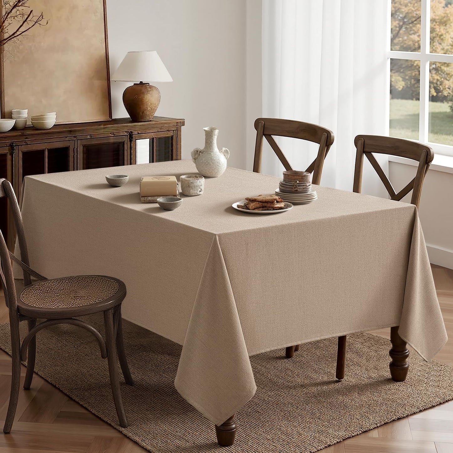 MIULEE Brown Linen Tablecloth 60x84 Inch Rectangle Table Cloth Waterproof,Stain Resistant & Wrinkle Resistant for Dining Party Wedding