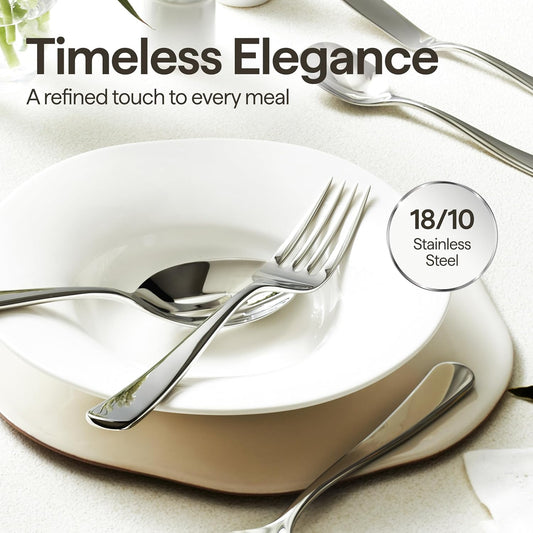 Luciella Tropea Polished Flatware Set for 8, 45-Piece Premium 18/10 Stainless Steel Silverware Set with Serving Utensils, Modern Mirror Finish, Rust Resistant, Dishwasher Safe