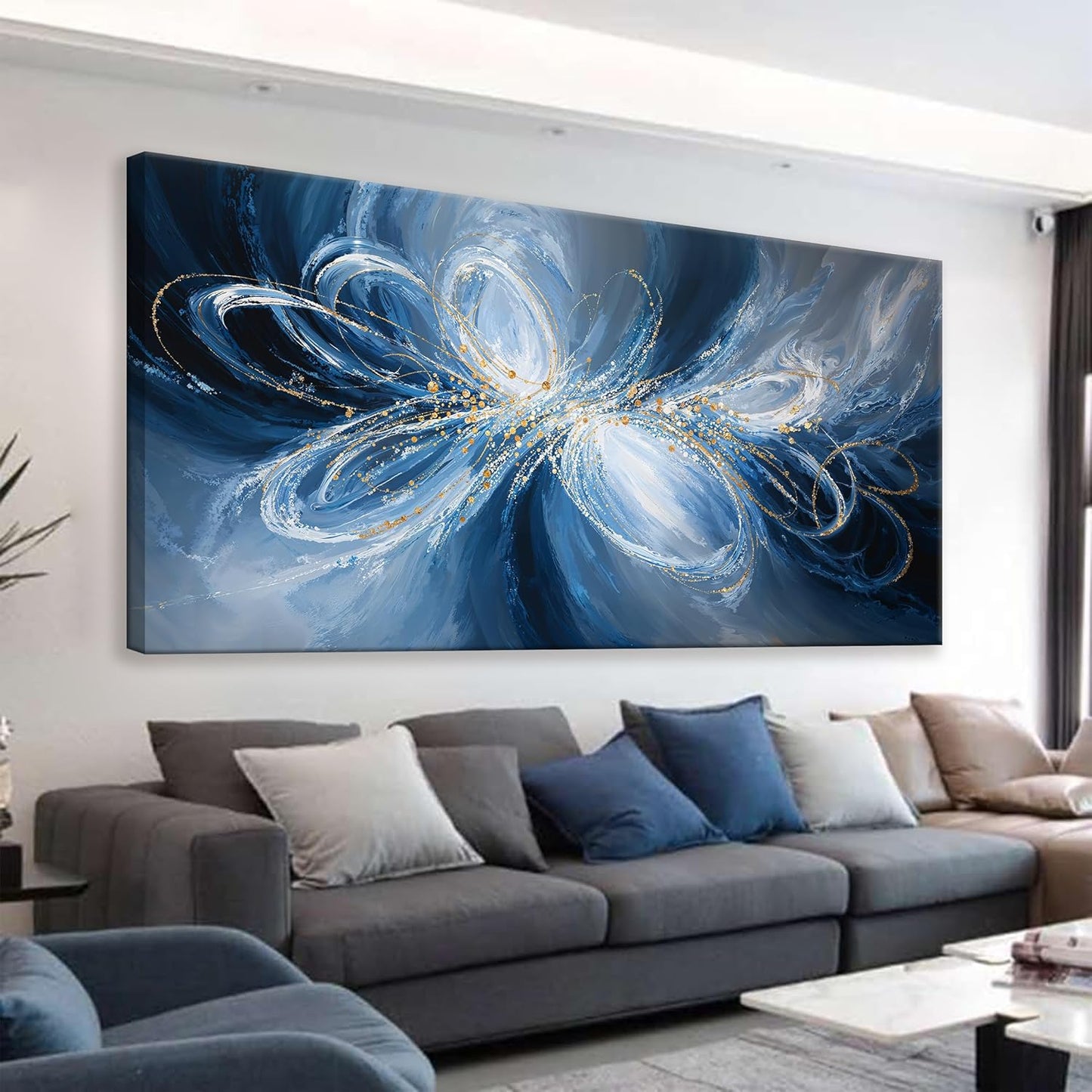 Modern White Blue Wall Art Decor Ready To Hang Room Wall Decor Artwork Abstract Wall Art For Living Room Office Kitchen Bathroom Bedroom Canvas Prints 20x40 Inch