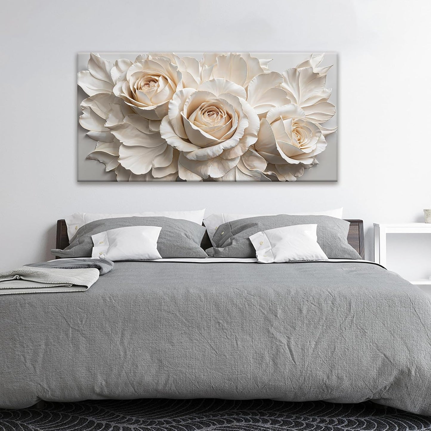 QSQ Wall Art For Living Room White Flower Wall Art Modern Canvas Art Wall Decor Home Wall Decor Suitable Flower Pictures For Bedroom Apartment Office Decoration Can Be Hung 24" X 48"