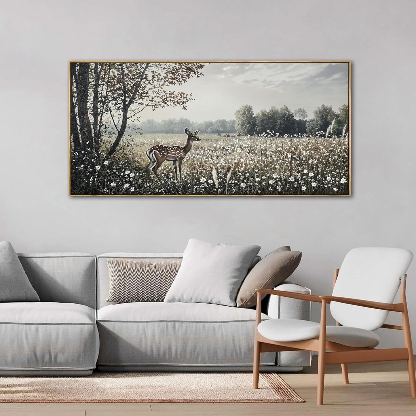 yiijeah Farmhouse Wall Decor - Large Canvas Wall Art Artwork Deer Landscape Vintage Floral Rustic Print Neutral Picture Artwork for Home Living Room Bedroom Office Decoration