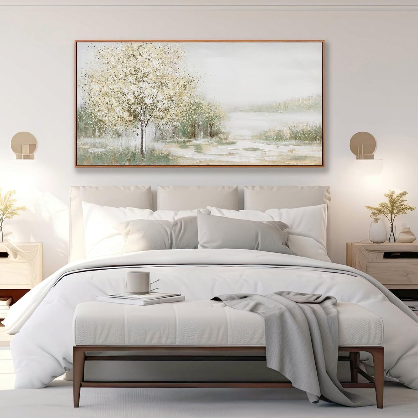 Canvas Wall Art Wall Decor Bedroom Pictures Decoration Spring Scene Nature Landscape Tree Plants Artwork Abstract Wall Art Large Size Modern Painting Framed Pictures For Living Room Home Kitchen Office 29" X 58"