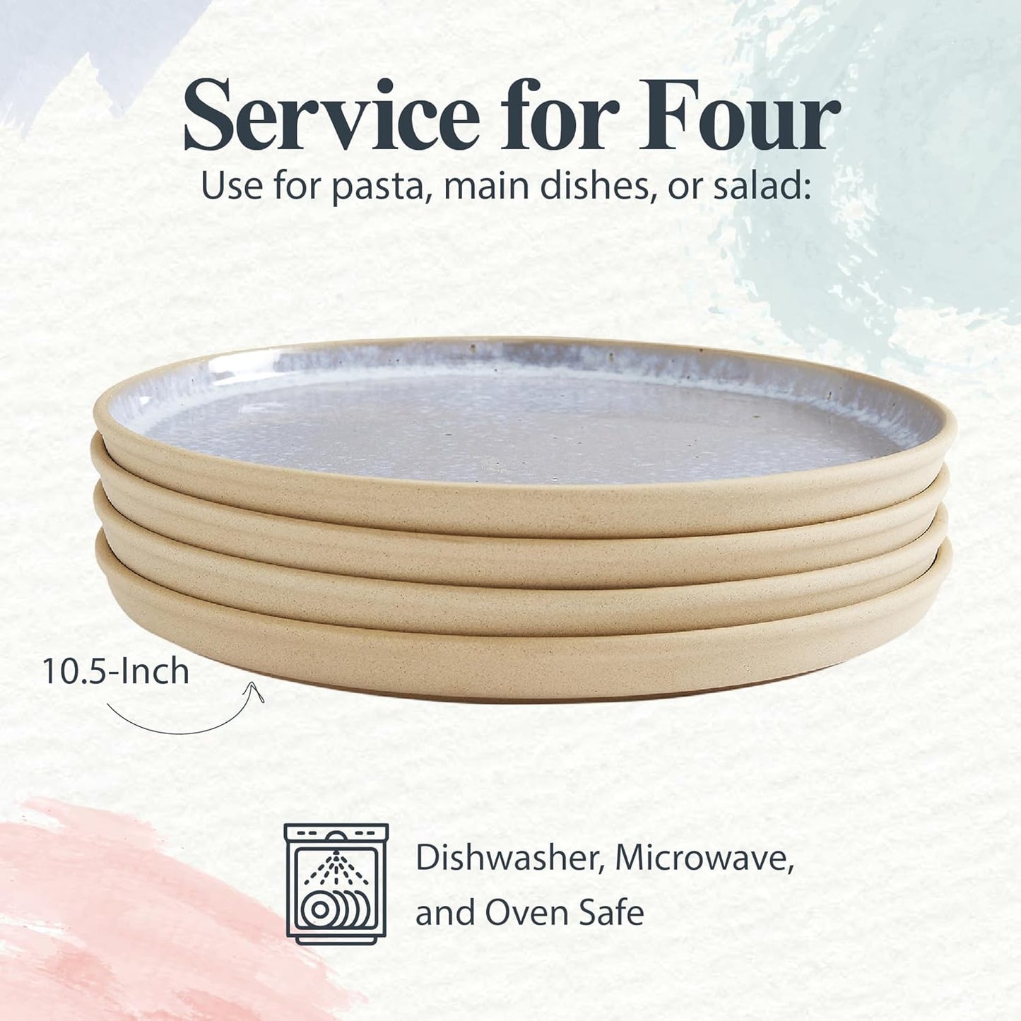 Portmeirion Minerals 10.5" Dinner Plate, Moonstone (Set of 4) - Contemporary Stoneware Platter, Stylish for Dining, Microwave & Dishwasher Safe - Ideal for Kitchen Entertainment, Made in Portugal