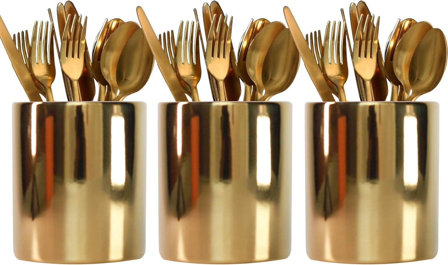 Gold Utensils Holder, Caddy Cutlery Holder Silverware, Utensils Organizer Elegant white Porcelain, Spoon Holder for Party Tableware Holder for Kitchen Table, Cabinet