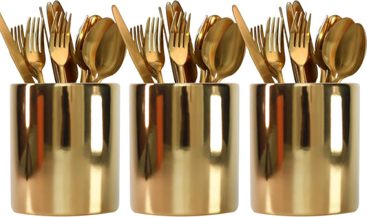 Gold Utensils Holder, Caddy Cutlery Holder Silverware, Utensils Organizer Elegant white Porcelain, Spoon Holder for Party Tableware Holder for Kitchen Table, Cabinet