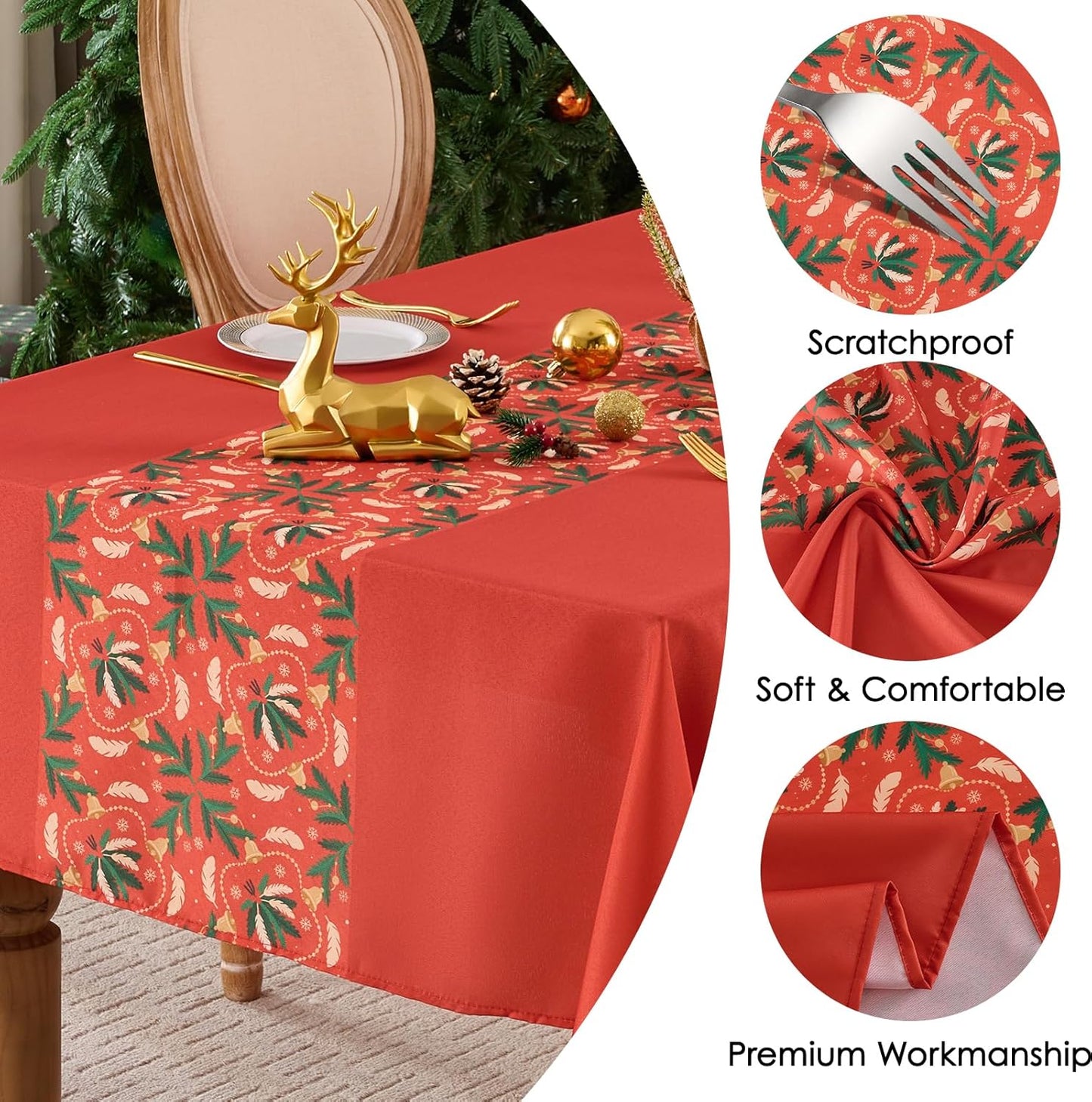 Christmas Tablecloth Rectangular 60x102 Inch Waterproof, Machine Washable Checkered Polyester Table Cover for Xmas Party, Winter Holiday Home Decoration in Festive Red 1pack