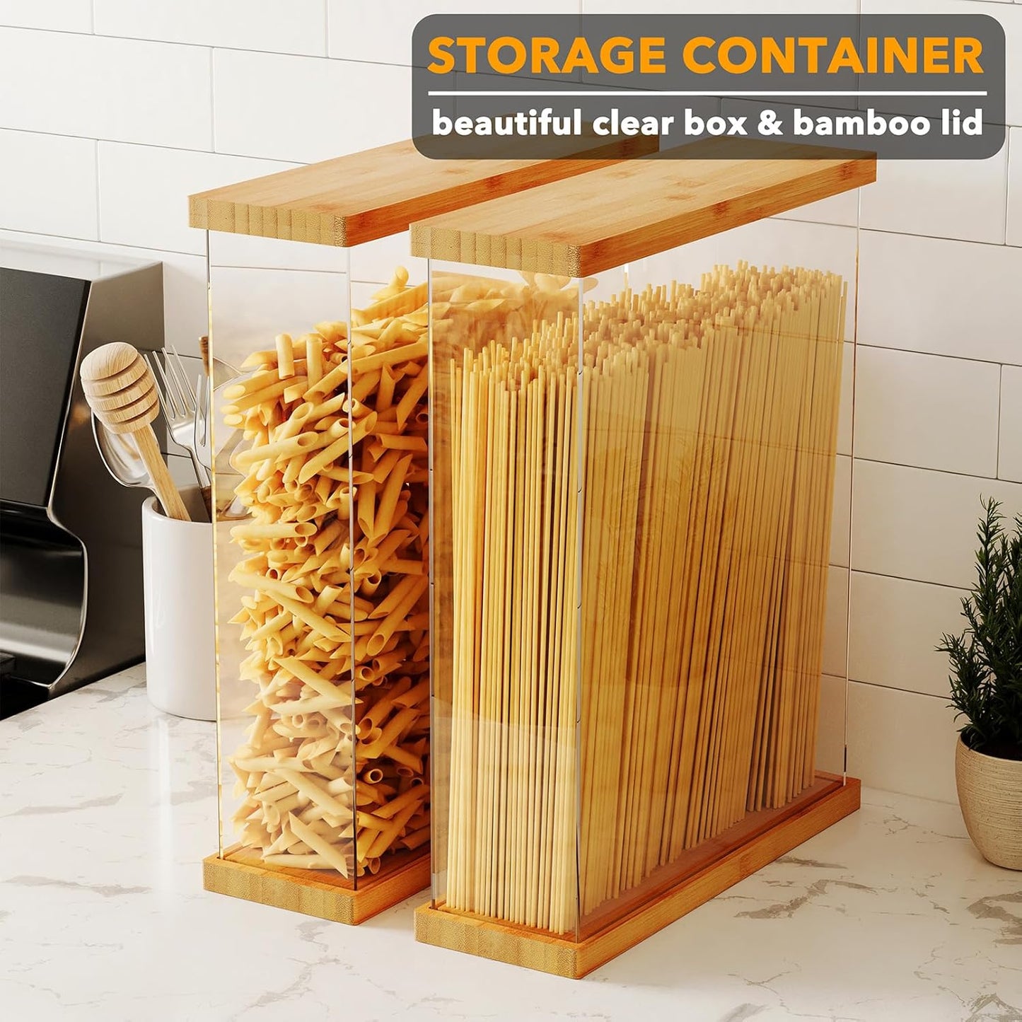 SpaceAid Bamboo Food Storage Container - Airtight Cereal Containers with Lids, Kitchen Cereal Canisters Pantry Organizers and Storage for Rice, Flour, Coffee, Snack, Large 2 Pack