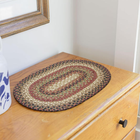 Homespice Gingerbread Premium Jute Braided Placemat Set of 4 Oval 10x15 Multi Color Reversible, Natural Jute Yarn Rustic, Country, Primitive, Farmhouse Style