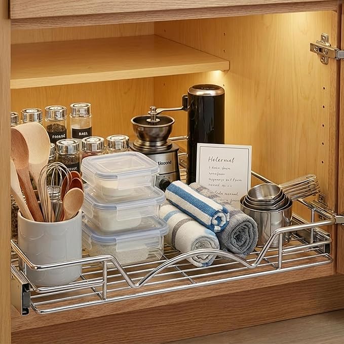 HOLDN’ STORAGE Pull Out Cabinet Organizer, Heavy Duty Caddy w/Lifetime Limited Warranty -30”W x 21”D - Requires At Least 31-1/4” Cabinet Opening, Steel Metal Cabinet Drawers Slide Out, Chrome