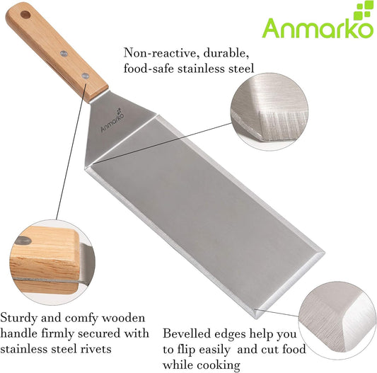 Stainless Steel Metal Griddle 4 x 8 inch Spatula - Spatula Hamburger Turner Scraper - Pancake Flipper - Great for BBQ Grill and Flat Top Griddle - Commercial Grade