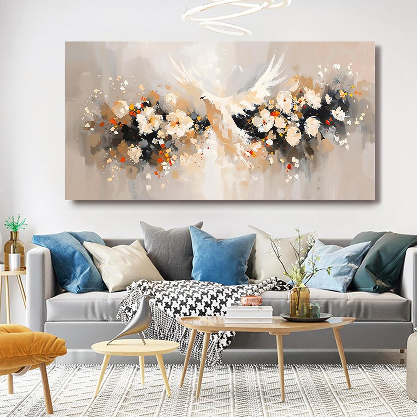 Large Canvas Wall Art Decor Wall Art Pictures for Living Room Colorful Flowers Wall Art Prints Artwork for Walls Oversized Dove of Peace Wall Art Art Work for Wall Decor Home Office Decor 29" X 58"