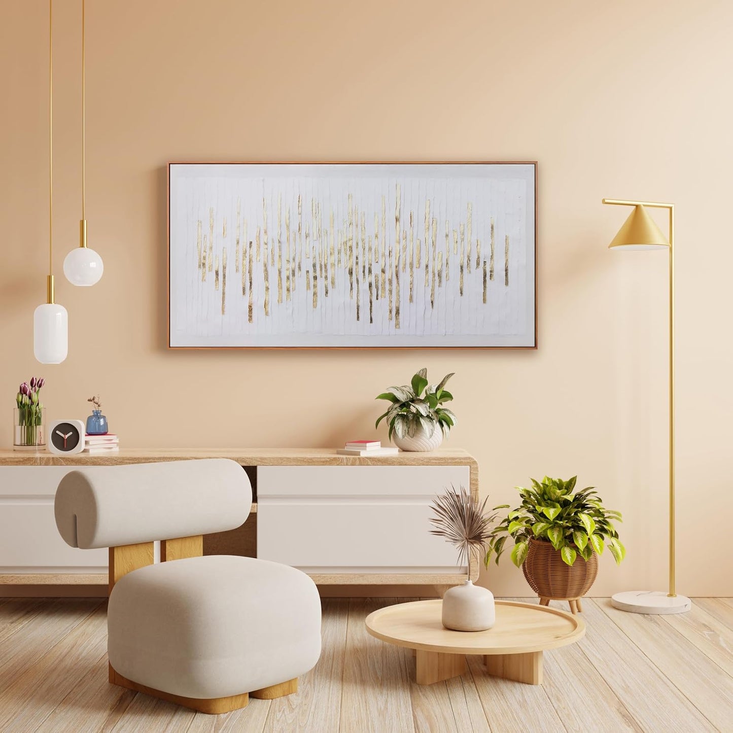 Wall Art Framed Artwork Wall Decor White Background Golden Decoration Golden Years Abstract Morden Canvas Painting For Bedroom Living Room Office Home Decor 20"X40"