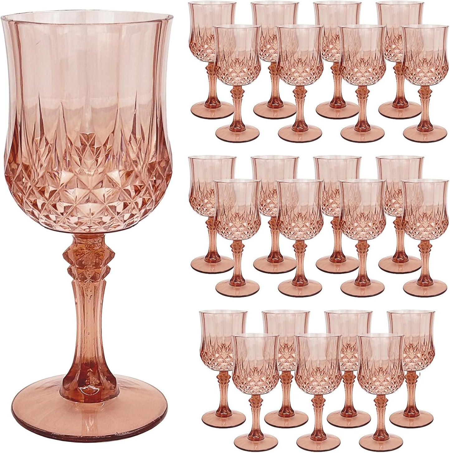 24 PCS Rose Gold Plastic Wine Glasses,Reusable Plastic Wine Glasses,Rose Gold Goblet Glass,Durable and Sturdy Cups Can Be Used for Various Parties Such as Weddings!